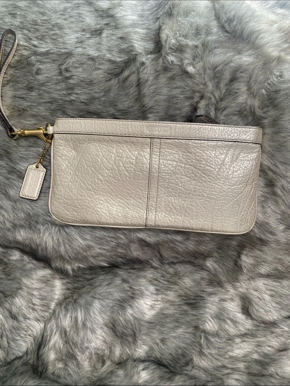 Coach Pebbled Leather Wristlet in Light Taupe
